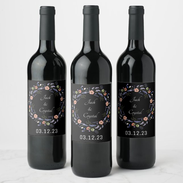 Wine Favor Personalized Flowers Stamp Label (Bottles)