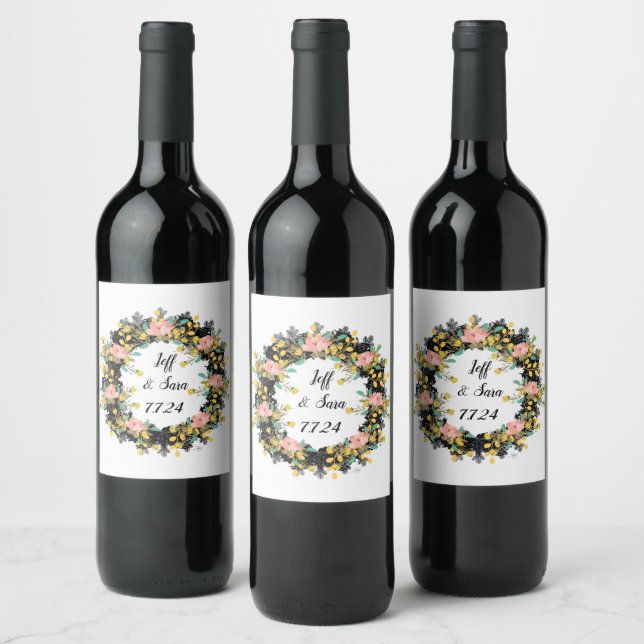 Wine Favor Personalized Flowers Stamp Wine Label (Bottles)