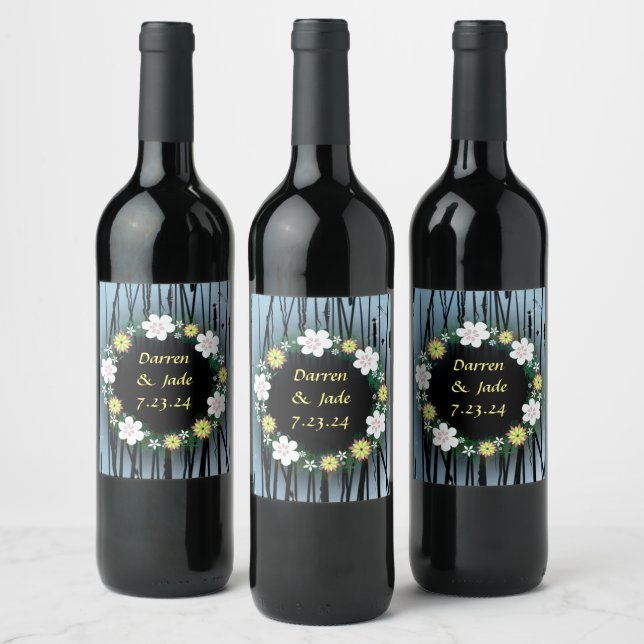 Wine Favor Personalized Flowers Stamp Wine Label (Bottles)