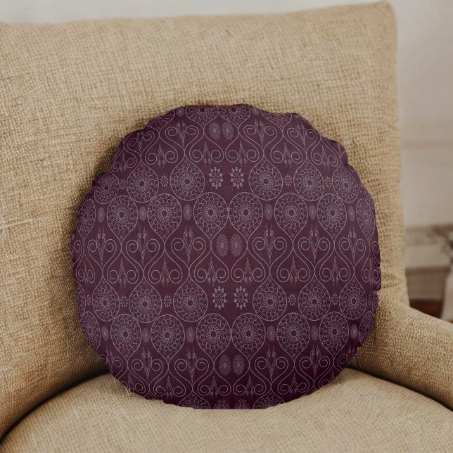 Wine fibrous textile octopus seeds patterned round cushion (Creator Uploaded)