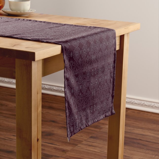 Wine fibrous textile octopus seeds patterned short table runner (In Situ)