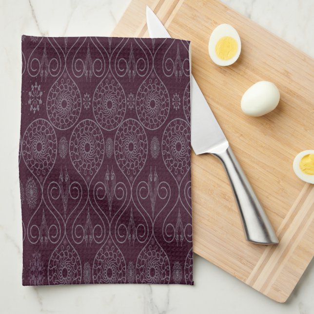 Wine fibrous textile octopus seeds patterned tea towel (Quarter Fold)