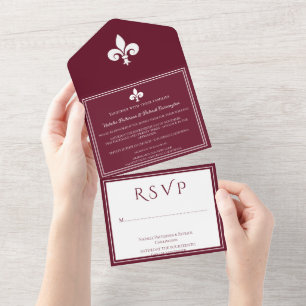 Wine Fleur de Lis All in One Wedding Invite