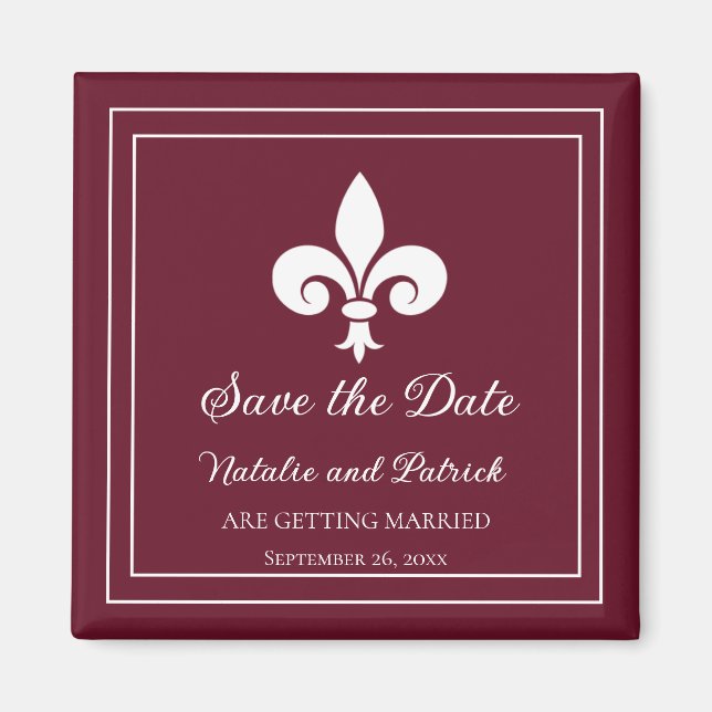 Wine Fleur de Lis Save the Date Magnet (Front)