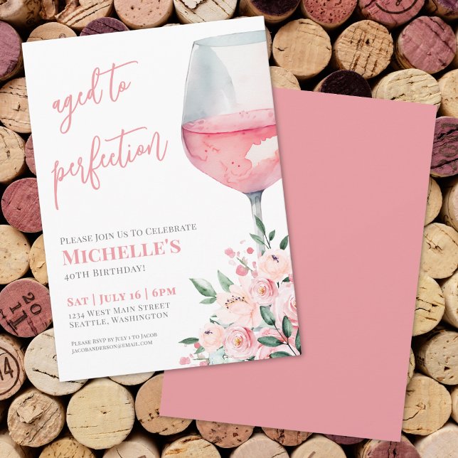 Wine Floral 40th Birthday Party Invitation (Wine Floral 40th Birthday Party Invitation)