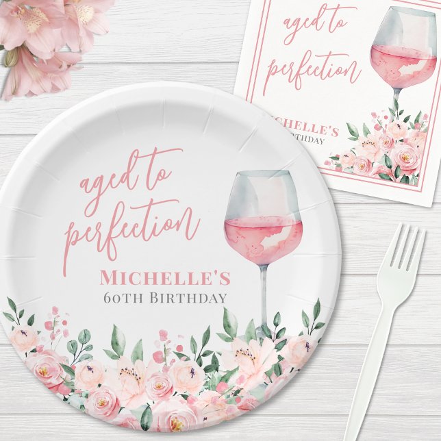 Wine Floral Birthday Party Paper Plate (Wine Floral Birthday Party Paper Plates)