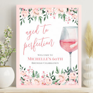 Wine Floral Birthday Party Welcome Sign