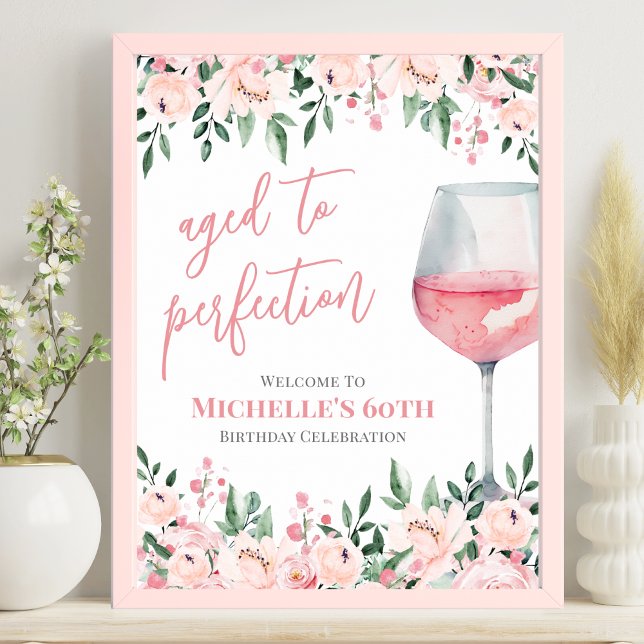 Wine Floral Birthday Party Welcome Sign (Wine Floral Birthday Party Welcome Sign )