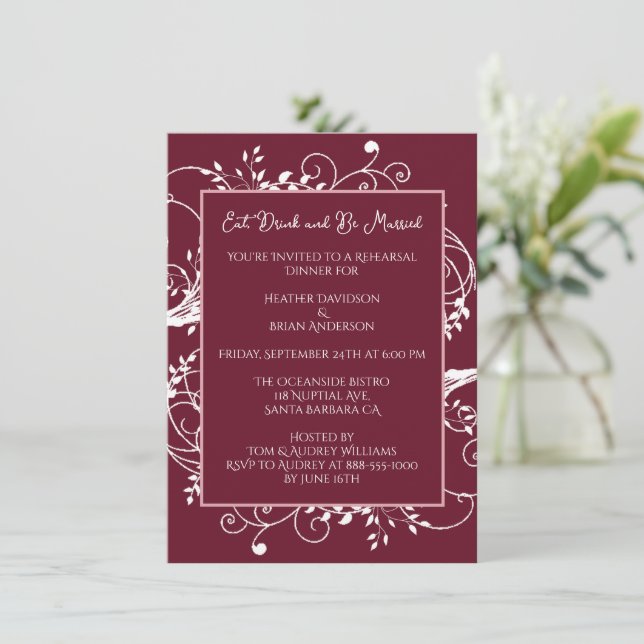 Wine Flourish Rehearsal Dinner Invitation (Standing Front)