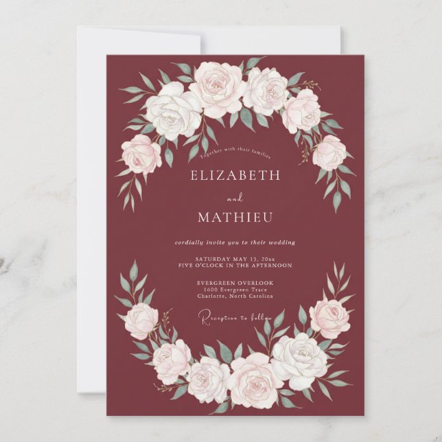 Wine Foliage Wreath Wedding Invitation (Front)