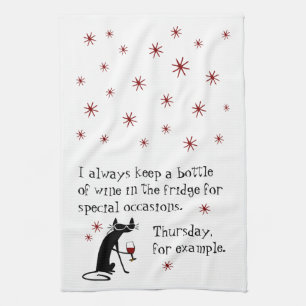 Wine for Special Occasions Funny Cat Tea Towel