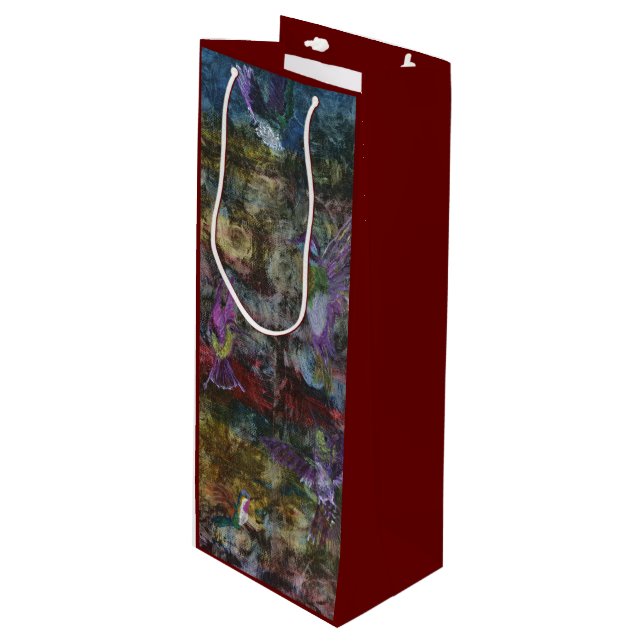 Wine Gift Bag of Hummingbirds in Flight (Front Angled)