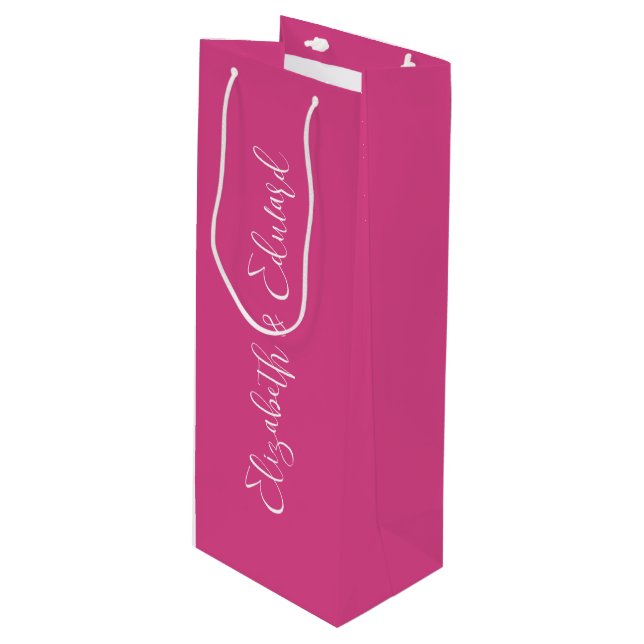 Wine Gift Bag - Pink and White Text (Front Angled)