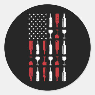 Wine Gl 4th Of July Vintage Usa Flag Patriotic Dri Classic Round Sticker