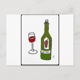WINE GLASS AND BOTTLE SKETCH by jill Postcard