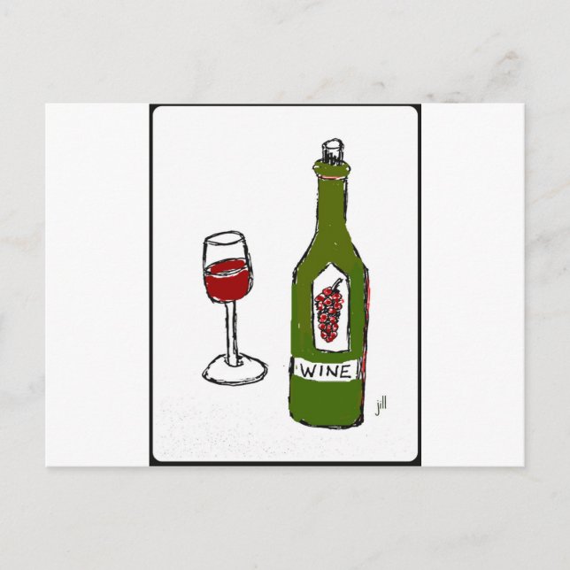 WINE GLASS AND BOTTLE SKETCH by jill Postcard (Front)