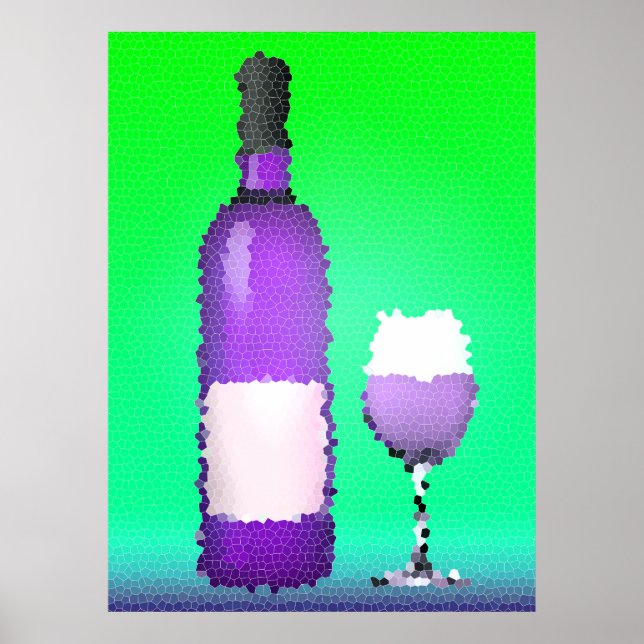 wine glass and bottle : stained glass poster (Front)