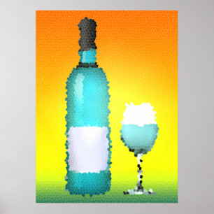 wine glass and bottle : stained glass poster