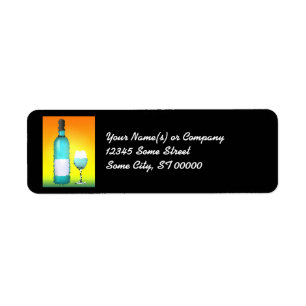 wine glass and bottle : stained glass return address label