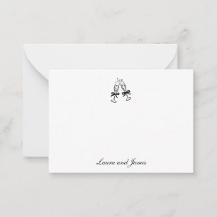 Wine Glass and Bow Couple Wedding Thank You Card