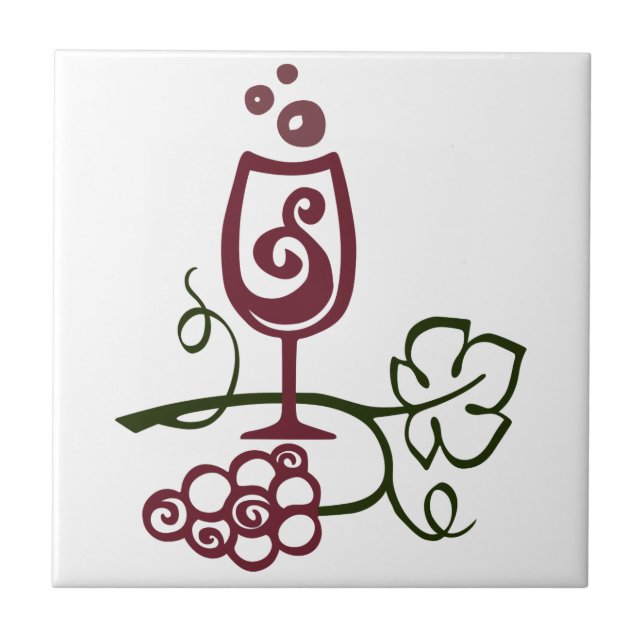 Wine Glass and Grapes Ceramic Tile (Front)