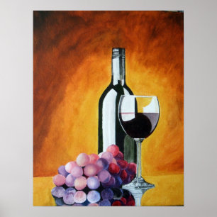 Wine Glass and Grapes Poster