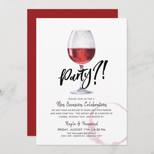 Wine Glass | Any Occassion Celebration Party Red I Invitation (Front/Back)