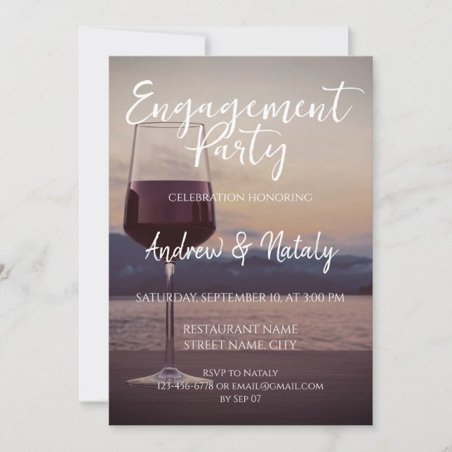 Wine glass at sunset on a lake invitation (Front)