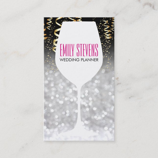 Wine Glass | Bokeh, Confetti Business Card (Front)
