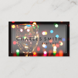 Wine Glass Bokeh Lights Bar or Bartender Business Card