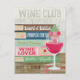 Wine Glass Book Stack Wine Club Book Lover Postcard