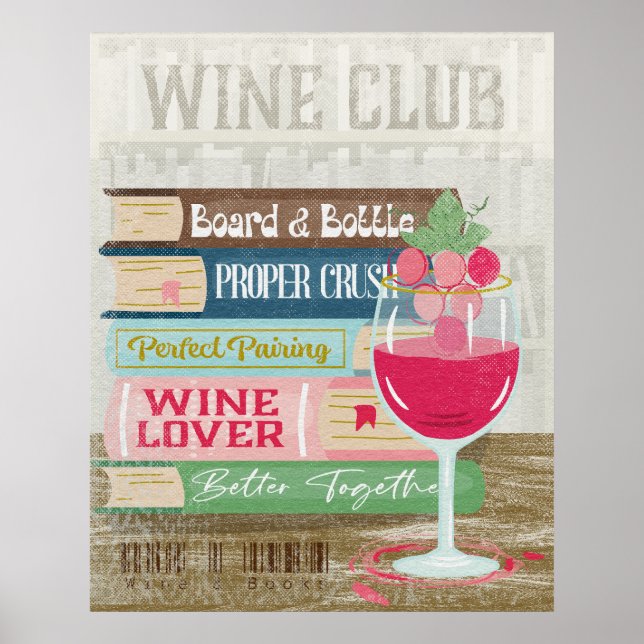 Wine Glass Book Stack Wine Club Library Poster (Front)