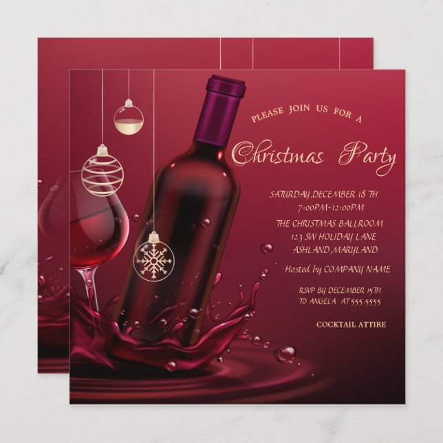 Wine Glass,Bottle Corporate Christmas Invitation (Front/Back)