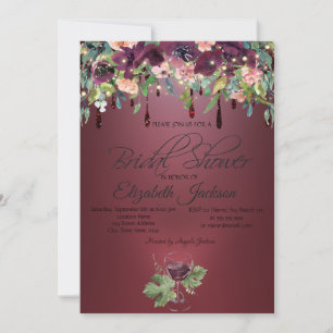 Wine Glass Burgundy Roses Drips Bridal Shower  Invitation