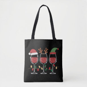 Wine Glass Christmas Lights Xmas Holiday Drinking Tote Bag