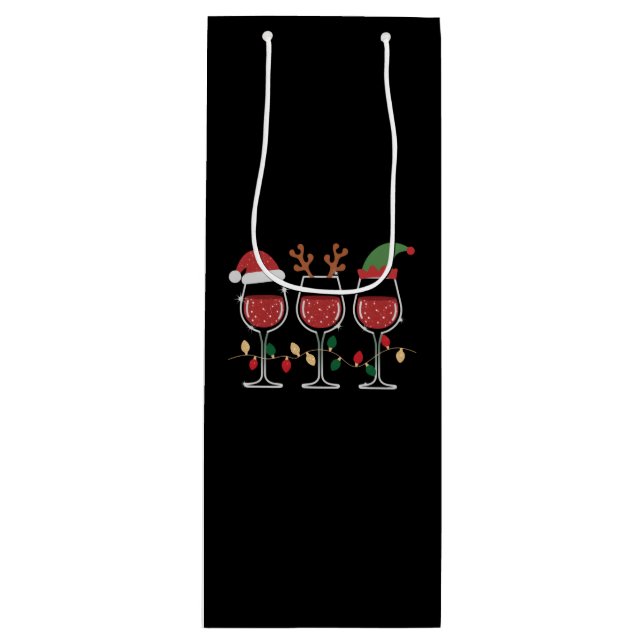 Wine Glass Christmas Lights Xmas Holiday Drinking Wine Gift Bag (Front)