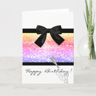 Wine Glass,Colourful Sequins,Bow ,Birthday Card