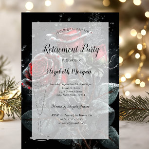 Wine Glass Dark Roses Drops Retirement Invitation