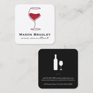 Wine Glass Drawing Wine Bottle Vineyard Square Business Card