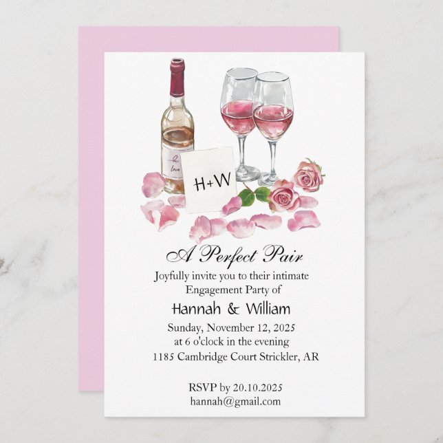 Wine Glass Engagement Party Invitation (Front/Back)