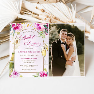 Wine Glass Floral Bridal Shower Photo Invitation
