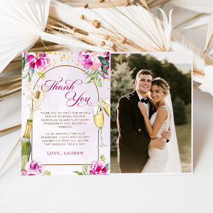 Wine Glass Floral Bridal Shower Photo Thank You Card