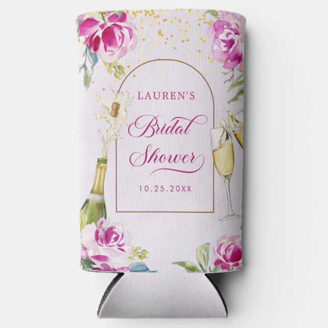Wine Glass Floral Bridal Shower Seltzer Can Cooler (Front)