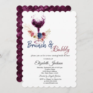 Wine Glass,Flowers Brunch & Bubbly Bridal Shower  Invitation