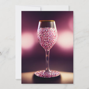 Wine glass full of pink gems thank you card