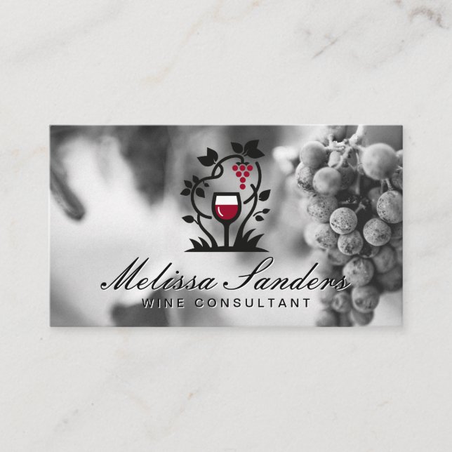Wine Glass Grapes Logo | Winery Grapes Business Card (Front)