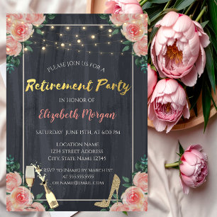 Wine Glass,High Heels Roses Retirement Party Invitation