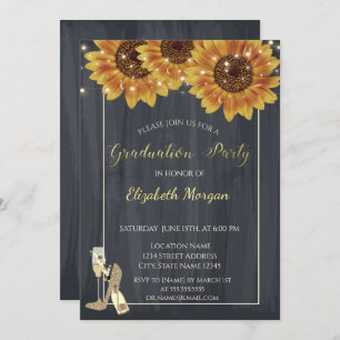 Wine Glass,High Heels Sunflowers Graduation Party Invitation
