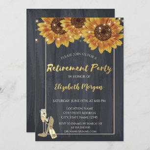 Wine Glass,High Heels Sunflowers Retirement Party Invitation