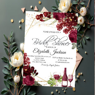 Wine Glass Lights Roses Frame Bridal Shower   Invitation